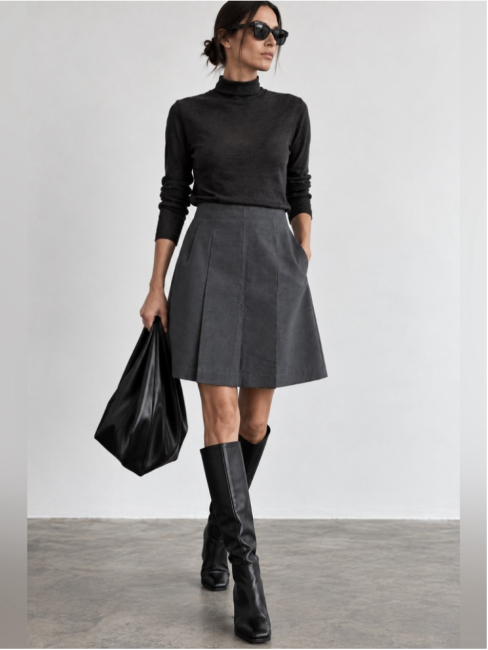 Anteprima Gray Silk Cotton A-Line Pleated Skirt Minimalist Avant Garde Italy M